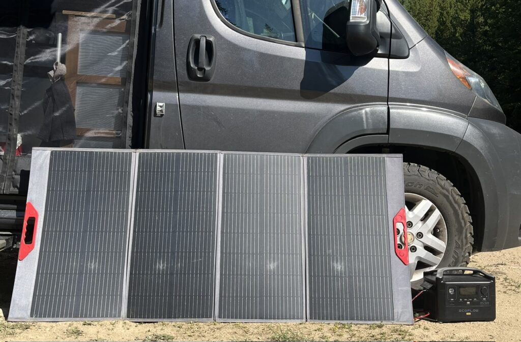 Solar panel in the sun charging my solar generator Solar panel in the sun charging my solar generator