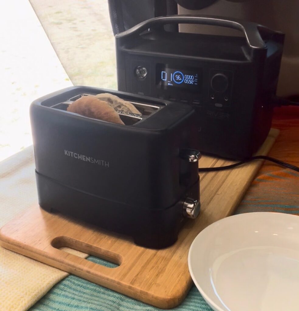 Bagel toasting My toaster is hooked up to my solar generator to toast my bagel.