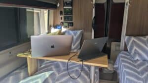 Monitor and laptop fit on the table