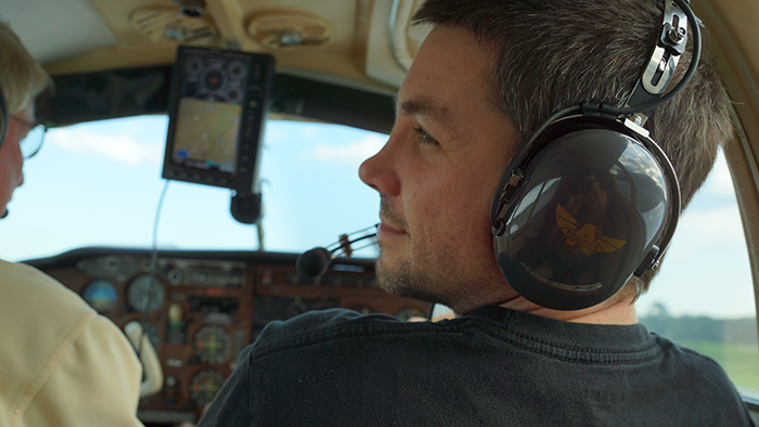 Trent on an air plane