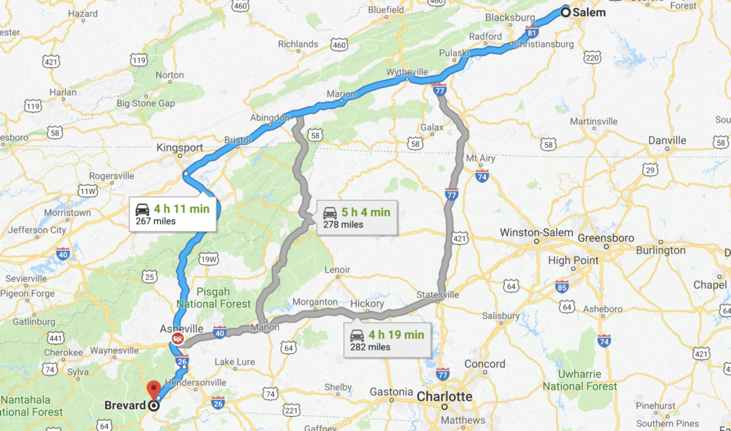 Salem, VA to Brevard, NC