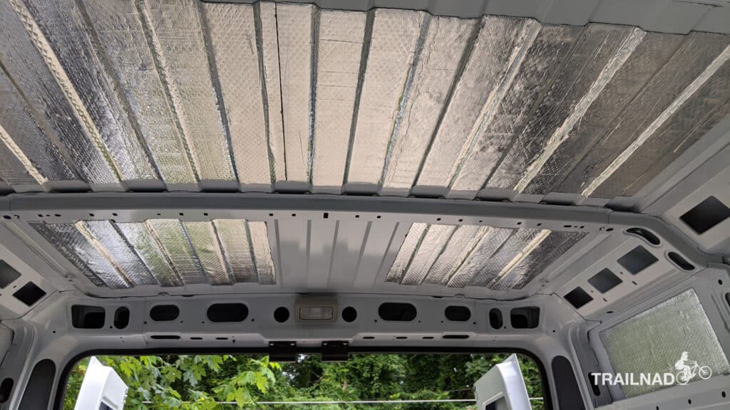 Sound deadening mat installed on cargo van ceiling