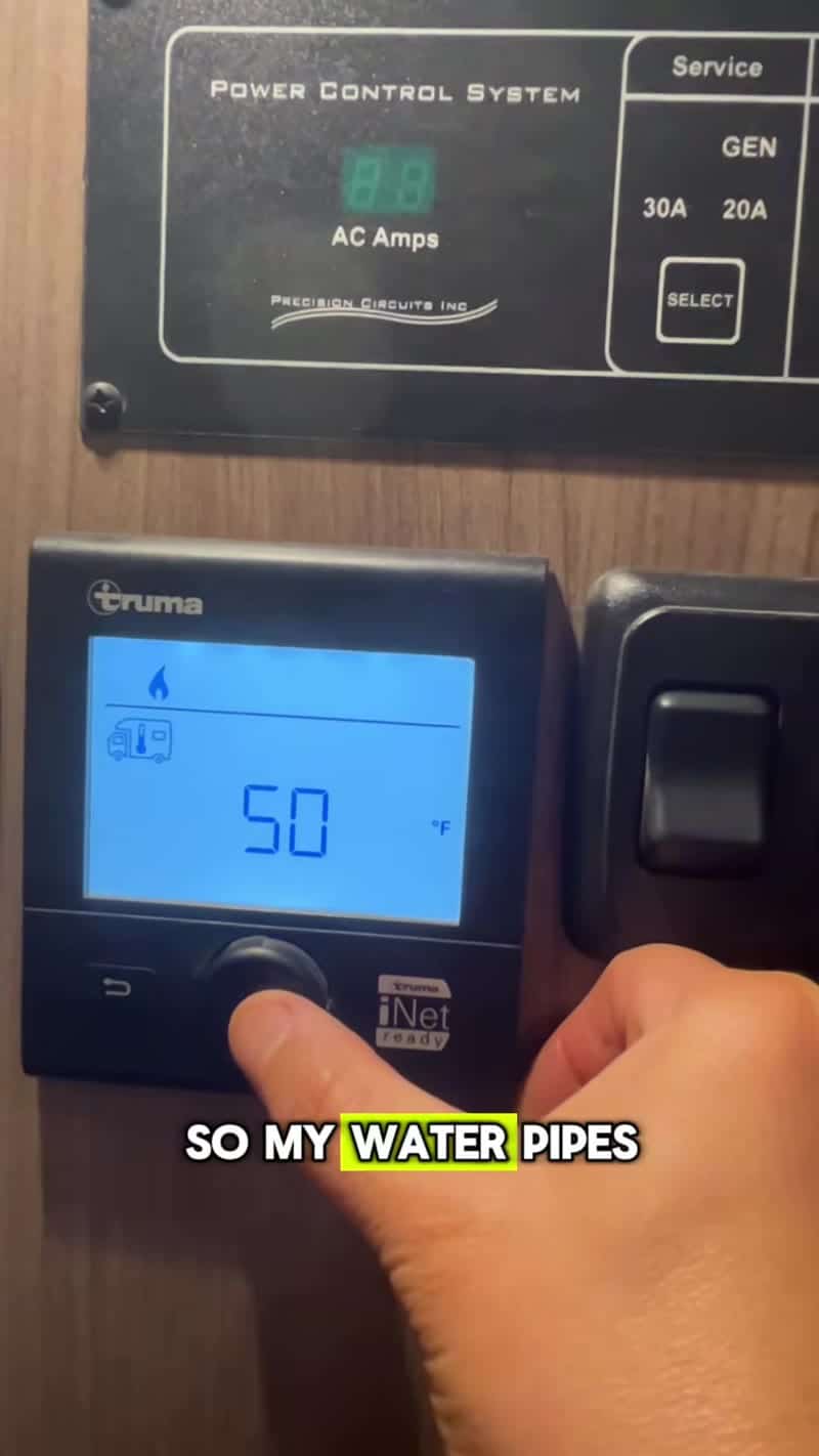 Truma heater control panel set to 50 degrees