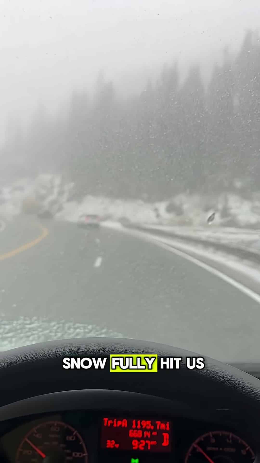 View from a van driving away from the weather